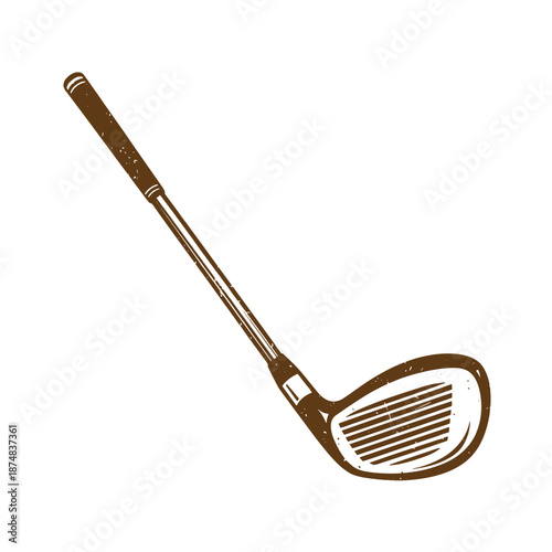 Drawing Vintage golf club illustration  brown color  sport equipment  isolated on white background  one object
