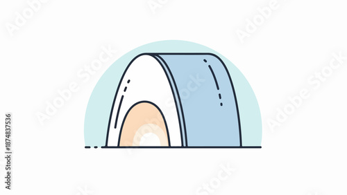 Minimalist illustration of a cave-like structure with a rounded archway and soft blue and yellow gradient background