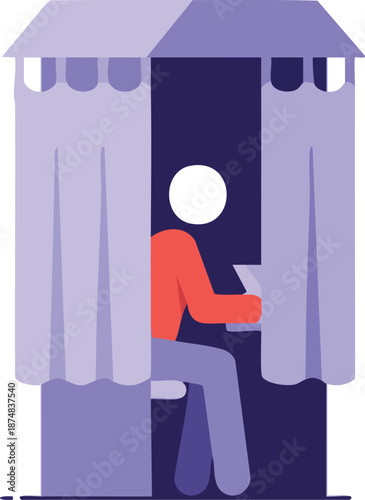 Voting booth with person casting vote