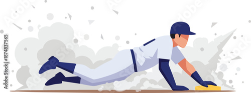Baseball player sliding into base with dust effect