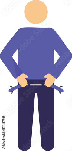 Man with empty pockets showing financial difficulties
