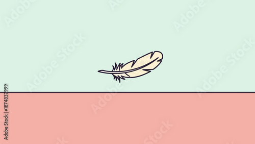 Single beige feather illustration on gray and pink background