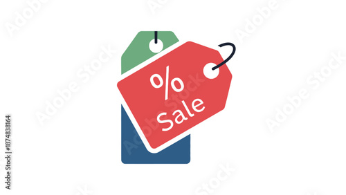 Discount tags with percentage and sale text, representing retail promotions and price reductions