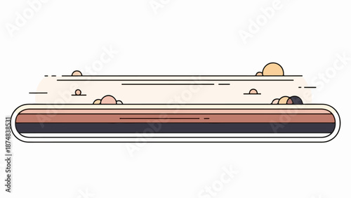 Minimalist landscape illustration with cloud-dotted sky and gradient horizon