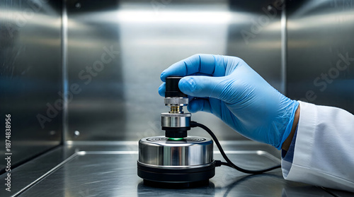 Advanced sensor calibrated by scientist in research lab - edge computing and AI development technology