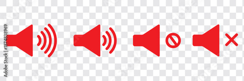 Volume Icon set. Loudspeaker Mute and unmute volume sound flat vector icons for video apps and websites. Speaker volume icon -audio voice sound symbol media music. Simple black line flat glyph