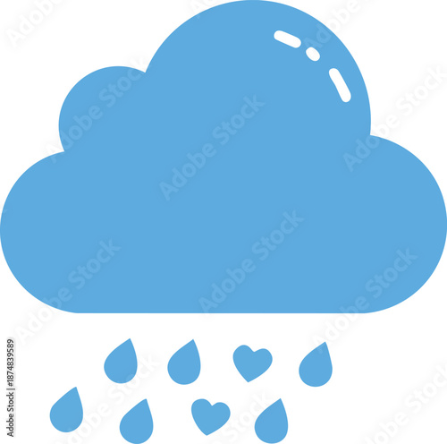 Cute cloud with rain drop hearts icon