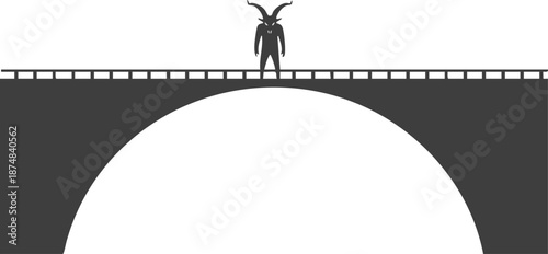 Demon with horns standing on a bridge