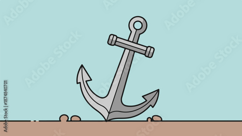 Minimalist illustration of a gray anchor on a blue and brown background