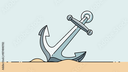 Detailed illustration of a metallic anchor on a gradient blue background