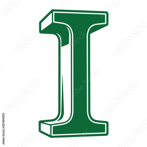 Green letter I with white outline  uppercase alphabet character in 3D style