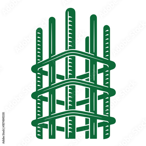 Green metal rebar cage structure used in construction for reinforcement  steel bars welded together