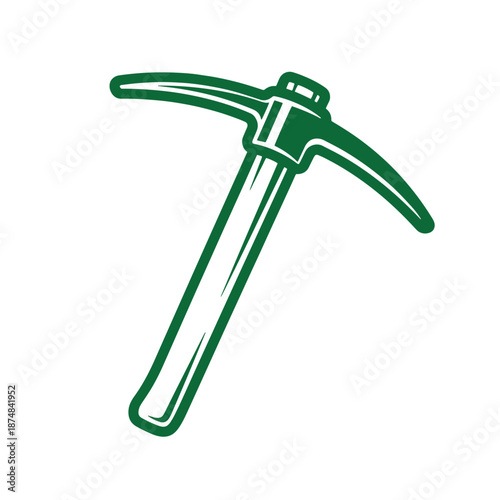 Green pickaxe tool for mining or excavation work  simple illustration