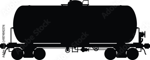 Railway tanker car silhouette isolated on white background, industrial fuel freight rail transportation wagon logistics container illustration vector design graphic