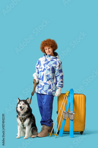 Female tourist with Husky d...