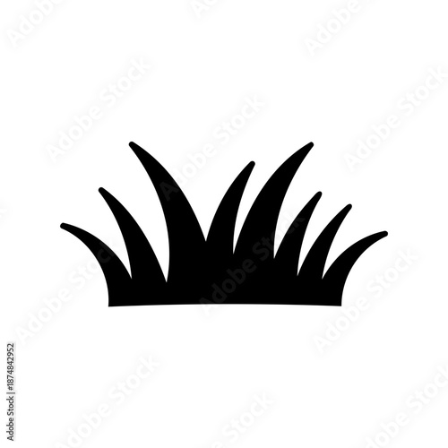 Stylized depiction of grass blades forming a tuft in black and white