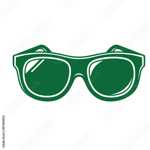 Green sunglasses with dark lenses and white outline on white background