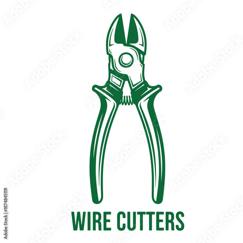 Green wire cutters icon with text isolated on white background for design and editing purposes  handy tool for various tasks