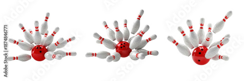 Εκτύπωση καμβά Bowling Ball Hitting Pins Set – Strike Motion Sports Illustration