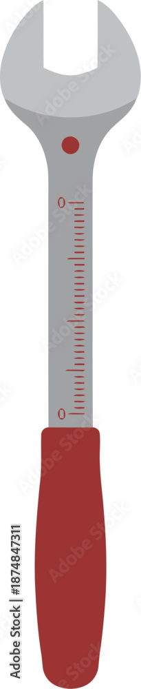 Naklejka premium Stylized open-end wrench with a red handle and measurement markings on the grey metal body.