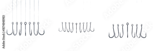 Bild auf Leinwand Fishing Hooks Hanging Set – Angling Equipment and Tackle Illustration
