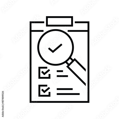 Healthcare audit icon with clipboard checklist medical cross and magnifier for patient record inspection and clinical compliance line vector stroke