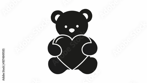 Black silhouette of a teddy bear holding a heart.