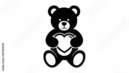 Black silhouette of a teddy bear holding a heart shape.