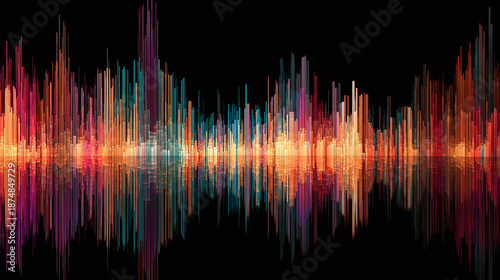 A vibrant digital sound wave visualized with colorful lines against a black background. The colorful lines form a dynamic and abstract design.