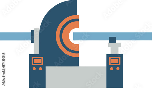 Modern industrial C-arm scanning machine with digital displays flat vector illustration.