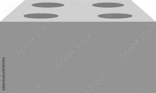 Grey concrete cinder block with four circular holes shown in a simple isometric vector style.