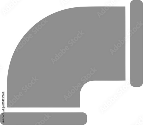 Simple grey 90-degree pipe elbow icon a flat vector L-shaped plumbing fitting with flanges.