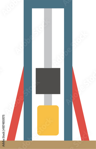 Minimalist flat vector icon of a historical guillotine execution device with a falling blade.