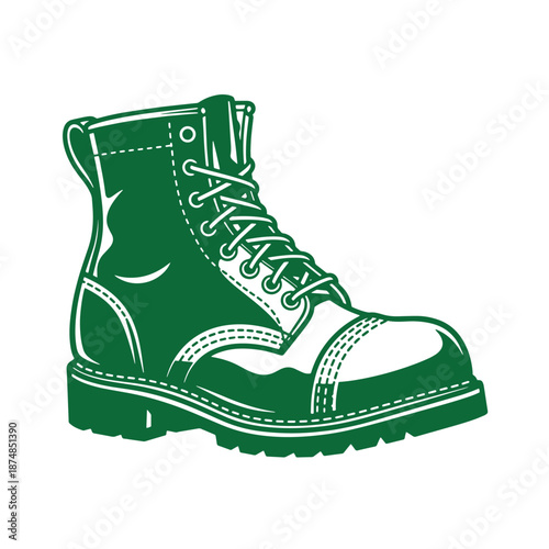 Green boot with laces and sole  footwear illustration