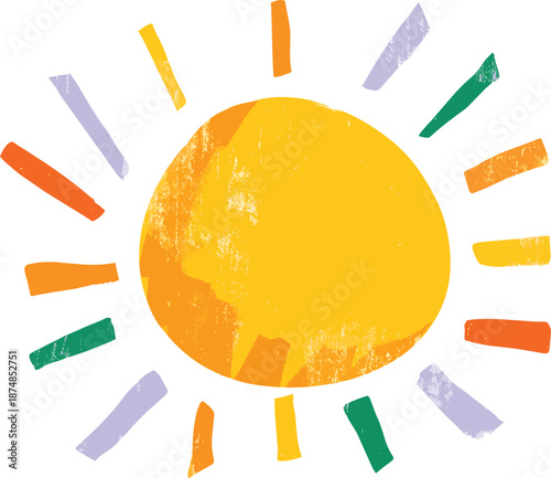 Happy Sun Vector, Acrylic Brush Sunburst for Nursery and Playroom Decoration, Bright Textured Sun Illustration, Playful Acrylic Style for Nursery and Kids Decor