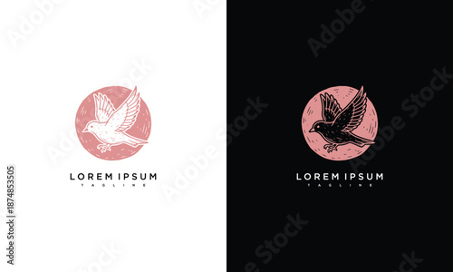 Elegant bird illustrations in contrasting backgrounds with sample placeholder text
