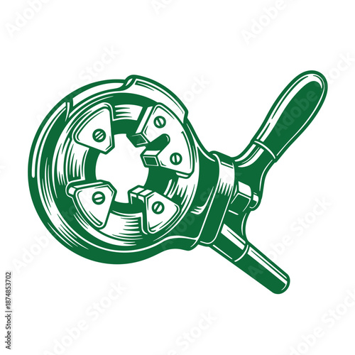 Green illustration of a chuck key for tightening and loosening drill bits and accessories