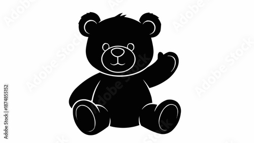 Black silhouette of a teddy bear waving hello.