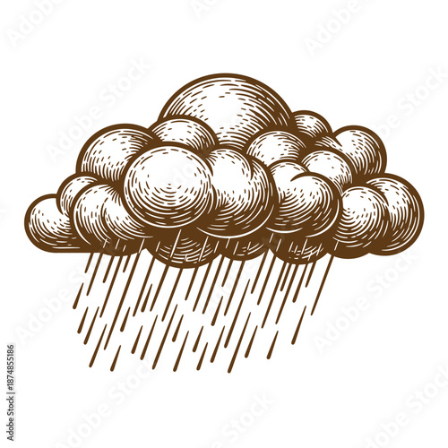 Brown cloud with rain isolated on white background