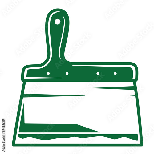 Green paint scraper tool with handle for applying or scraping materials  household and construction tool