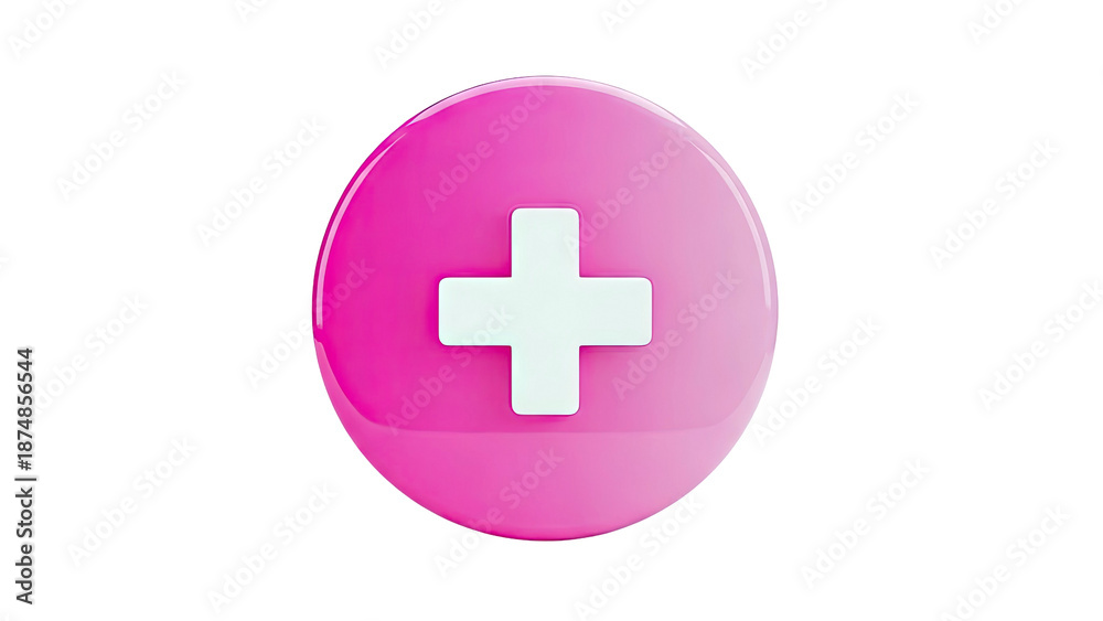 Fototapeta premium Pink Circle with White Plus Symbol