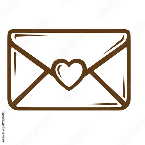 Brown envelope with heart symbol inside for love letters and romantic messages  simple illustration