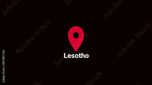 Abstract Lesotho map location pin animation. Country location pin pointer icon animated on black background, GPS location tracking animation. 4K video	
