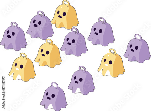 Cute ghost characters vector illustration set with pastel colors isolated on white background for Halloween design