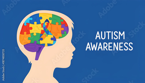 Wallpaper Mural Autism Awareness Concept with Puzzle Piece Brain and Child Silhouette Representing Neurodiversity Torontodigital.ca