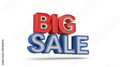 Impactful 3D 'Big Sale' Text Graphic in Bold Red and Blue, Designed for Retail Promotions and Special Discount Announcements