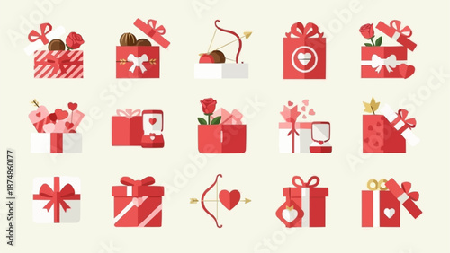 Collection of Valentines Day Gift Icons and Symbols.
