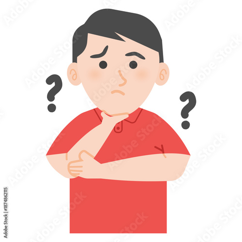 Vector illustration of a man wondering with question marks