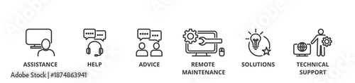 
IT Expert banner vector illustration concept with icon of assistance, help, advice, remote maintenance, solutions and technical support  