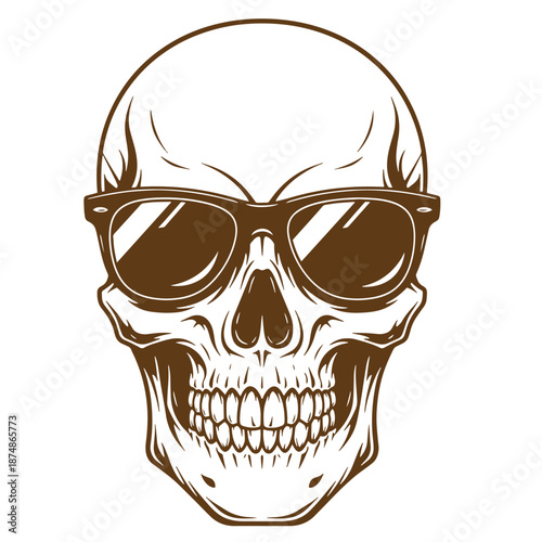 Illustration of a human skull wearing sunglasses with a happy expression  skull with trendy shades